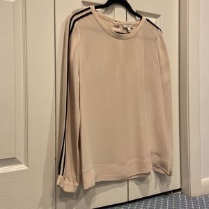 J.Crew Lt Pink blouse with double black stripes down the sleeves.